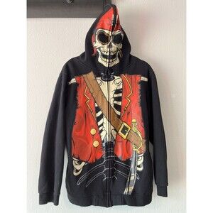 Rare GWP Sport Full Faced Skeleton Zippered Hoodie Mesh Eyes Pirate Youth XL